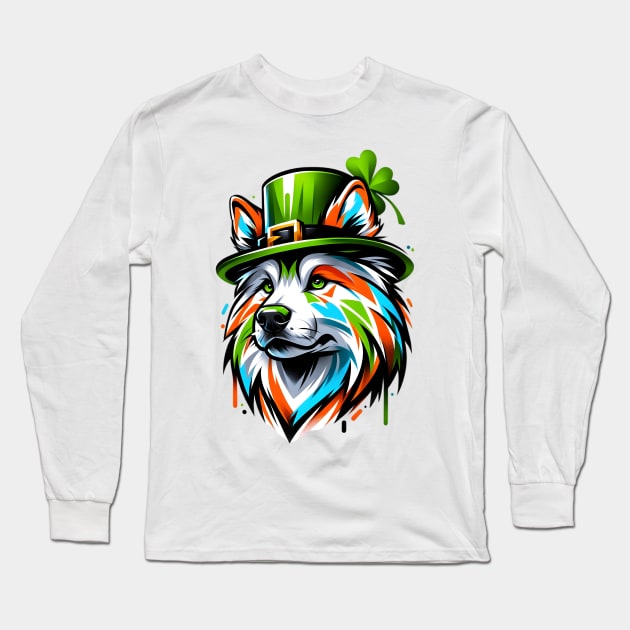 Chinook Dog in Leprechaun Hat for Saint Patrick's Day Long Sleeve T-Shirt by ArtRUs